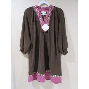 NWT UMGEE A-Line Sweater Dress Women Sm Brown Leopard Trim Pockets MSRP 68.00